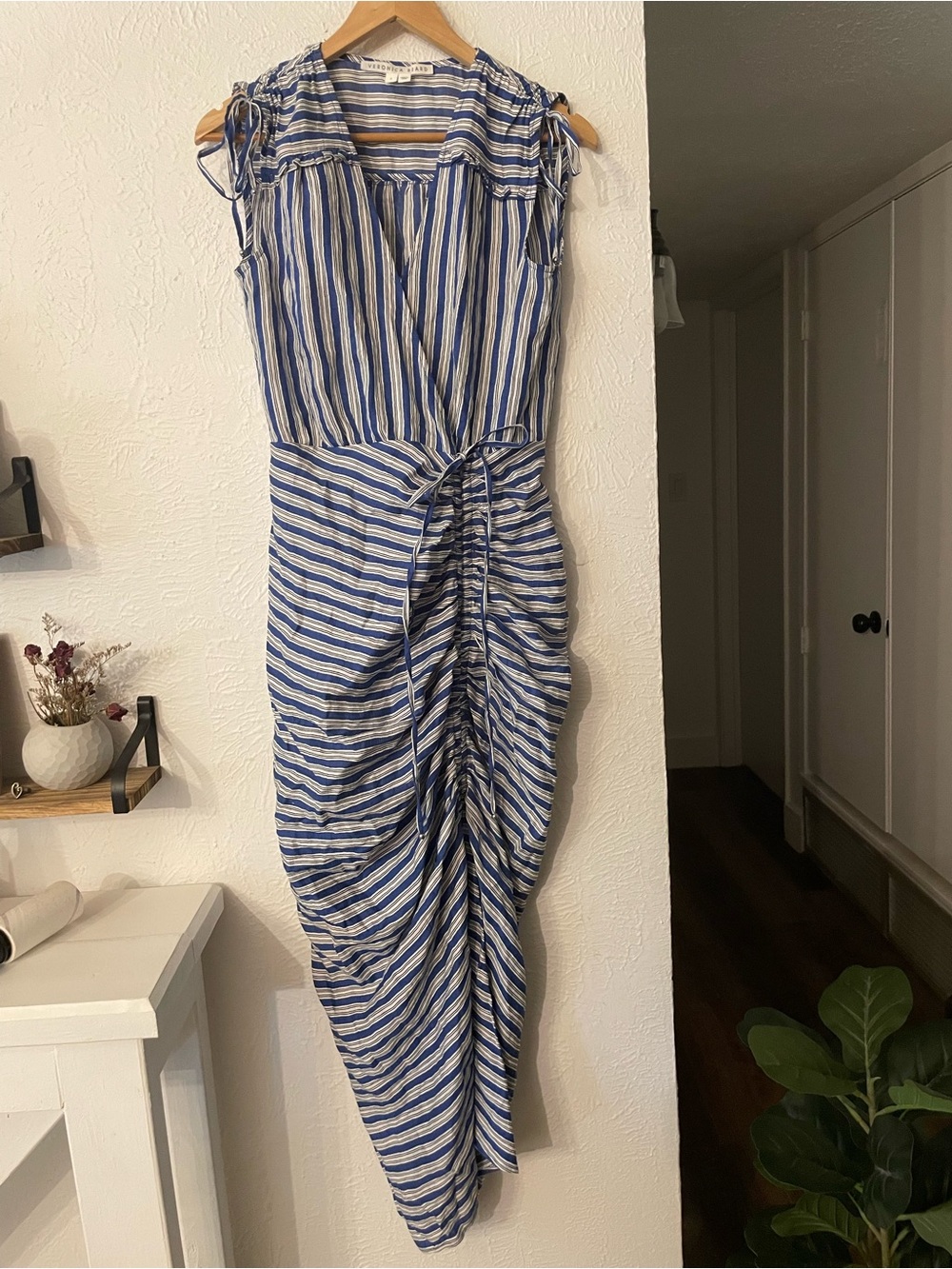 Veronica Beard Teagan Striped Wrap Midi Dress Blue White Size 2 - Picture 4 of 11